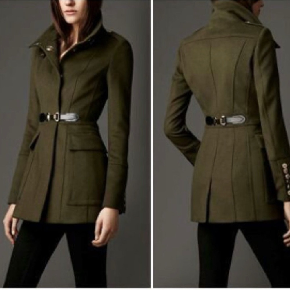 NEW Burberry London Women's Olive Wool Coat, 4